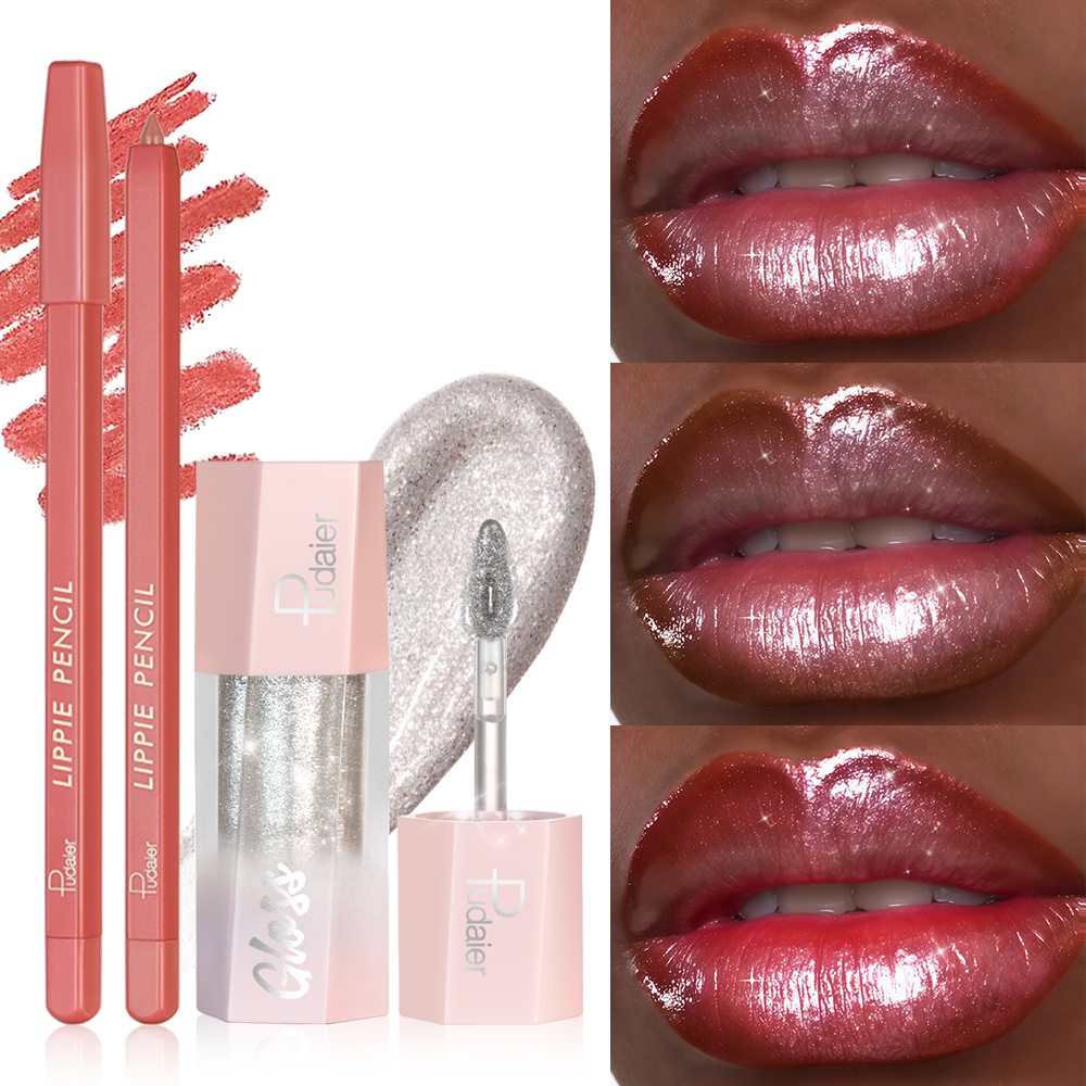 2Pcs Lip Liner & Shimmer Lip G - Lip Gloss Plumping のレビューと価格