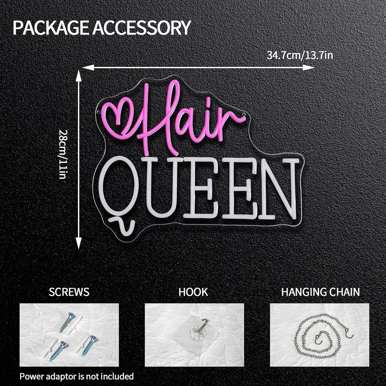 Hair Queen Neon Sign USB Power - Beauty Queen Makeup Studio のレビューと価格